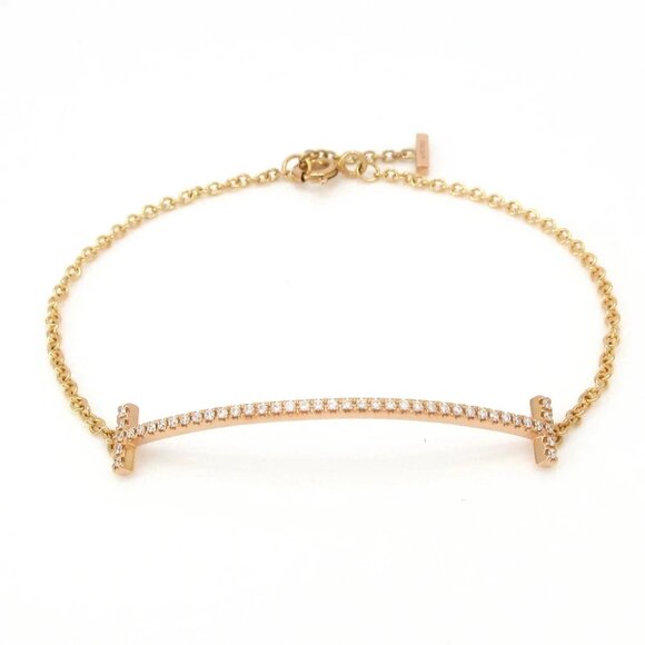 Auth TIFFANY & Co. T Smile Bracelet - 18K Rose Gold Diamond Bracelet - Picture 1 of 7